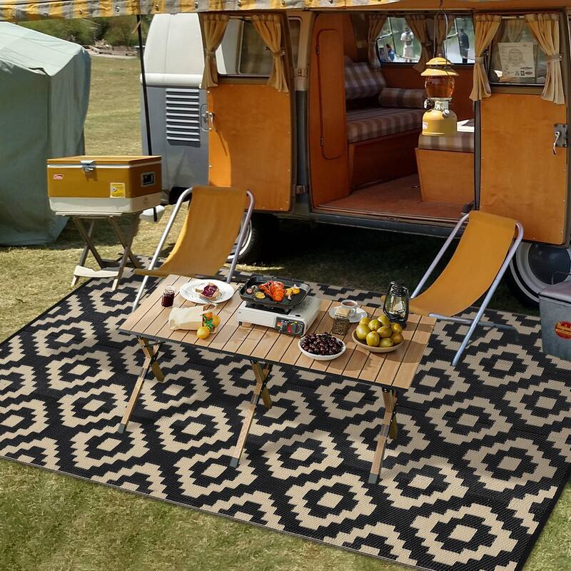 Outdoor Rug Waterproof Plastic Straw Rug Reversible Rug for Patios Decks Porch Camper Balcony Backyard