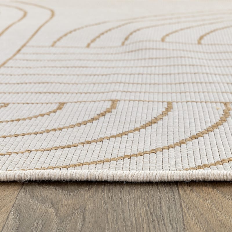 World Rug Gallery Modern Abstract Lines Weather Resistant Reversible Indoor/Outdoor Area Rug