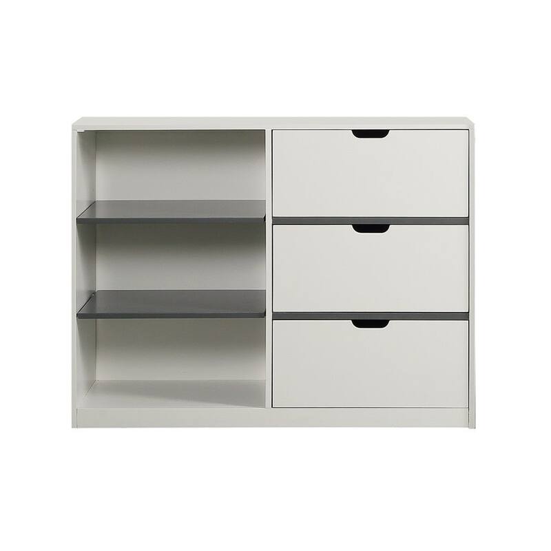 47 Inch Accent Cabinet with 3 Drawers and 3 Open Shelves, White Wood