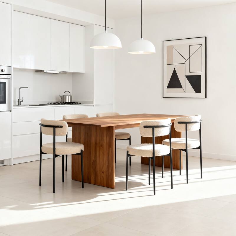 Medieval modern dining chair set, 4 pieces, round seat cushions, black metal legs, curved back kitchen dining chairs