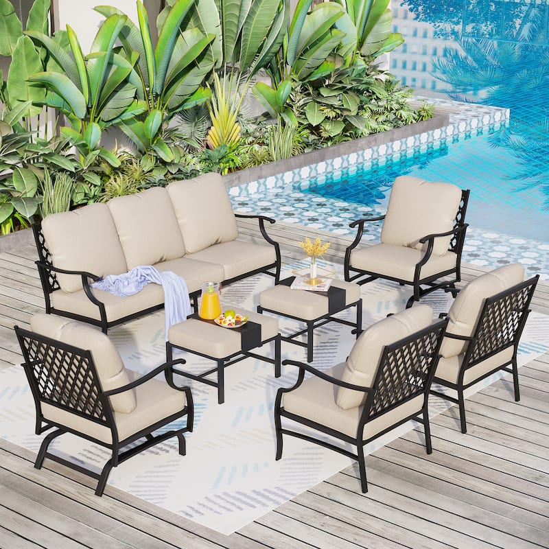 MAISON ARTS Patio Conversation Sets 5/7/9-Seat, Sofa Set with 2 Single Sofa Chairs, 3-Seater Sofa, Ottoman and Coffee Table - 7-Piece - Set 3