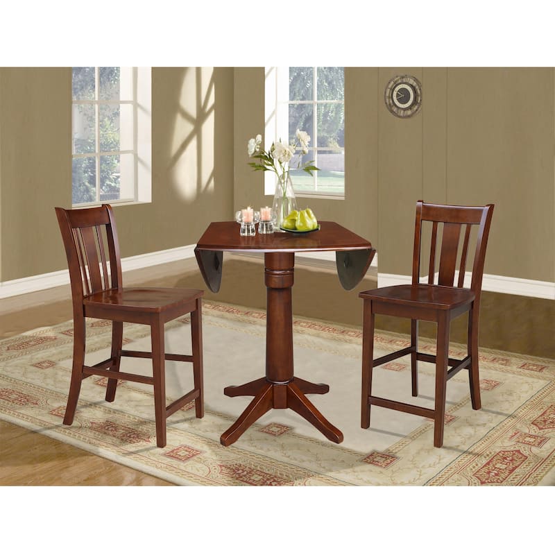 42" Round Pedestal Couonter Height Table and Two Stools - Espresso