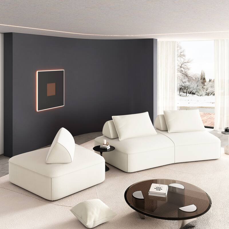 Modern 139" Modular Sectional Sofa Set, DIY Upholstered Fluffy Chenille Sofa, Removable Backrests & Pillows, Deep Seat