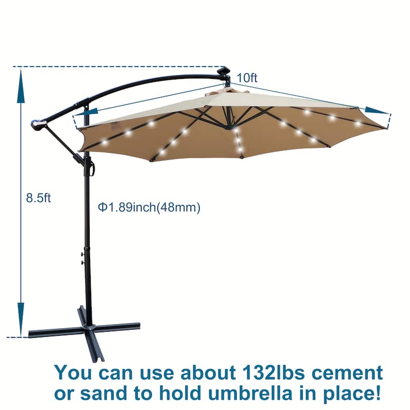 10ft Outdoor Patio Umbrella Waterproof Solar Powered LED Lighted