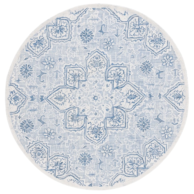SAFAVIEH Handmade Trace Katina Floral Wool Rug - 6' Round - Blue/Ivory