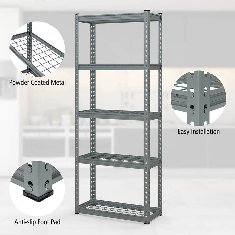 Gymax 2 PCS 5-Tier Metal Shelving Unit Heavy Duty Wire Storage Rack