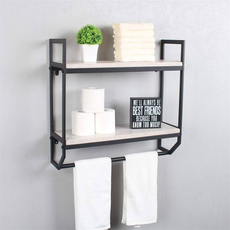 2-Tier Metal Industrial 23.6" Bathroom Shelves Wall Mounted - 7.87"D x 23.6"W x 22.8"H