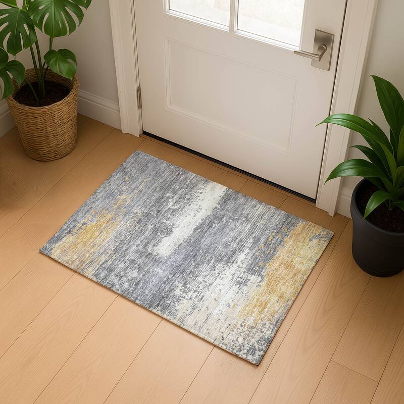 Premium Washable Super Soft Abstract Modern Mayfield Rug - Gold - 1'8" x 2'6"