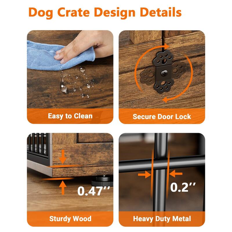 Dog Crate Furniture with Cushion Double Doors Wooden Dog Kennel