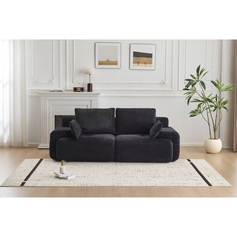 Modular Sectional 2-Seater Cloud Couch, Corduroy Upholstered Boneless Sofa, Compressed Sofa with Cushion & Throw Pillows