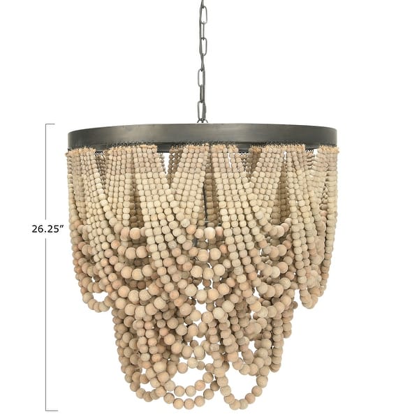 dimension image slide 4 of 5, 2-Tier Draped Wood Bead Chandelier