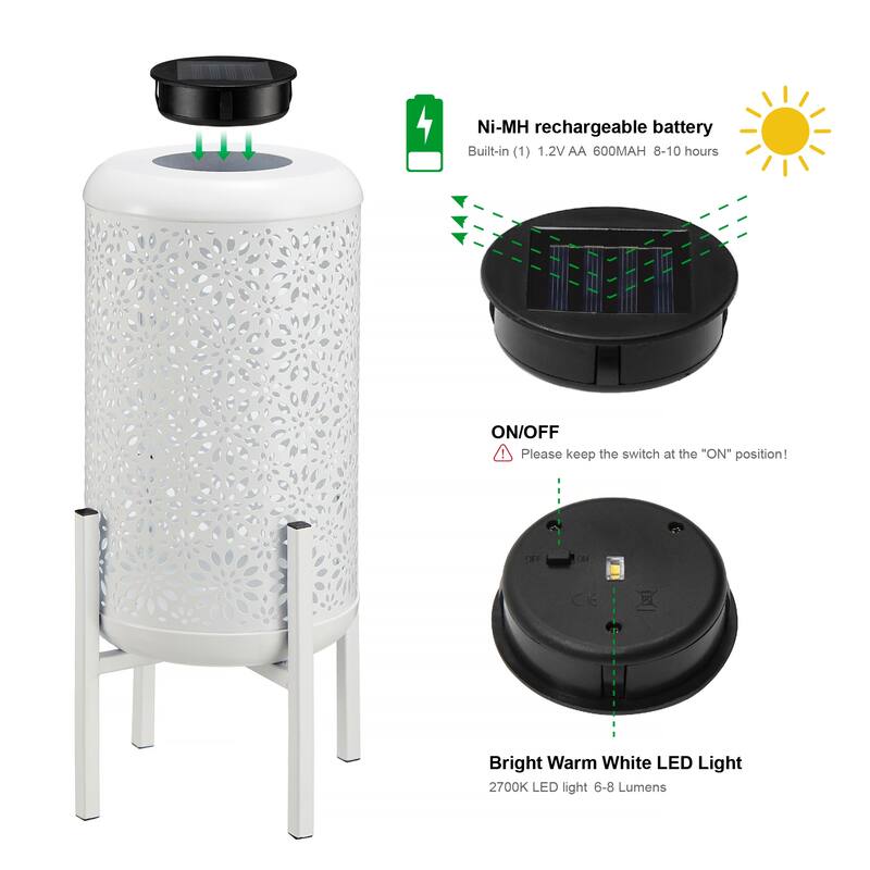 Glitzhome 14.25"H Set of 2 Metal Flower Cutout Solar Lanterns Floor Lantern