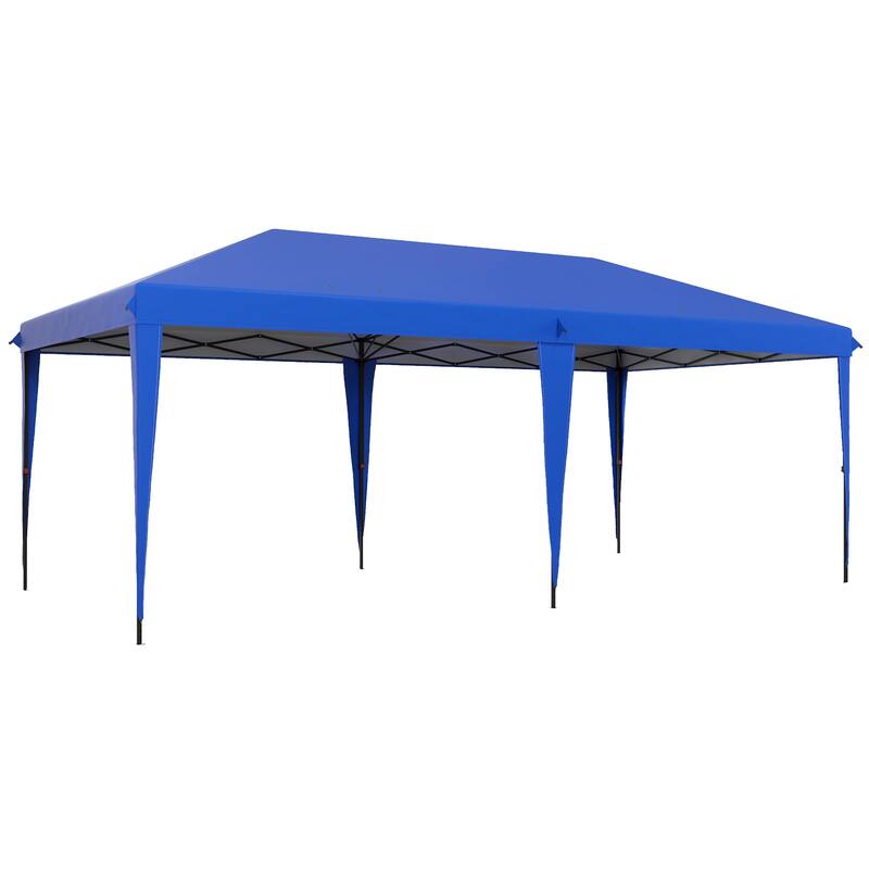 10'x19.2' Heavy Duty Pop Up Canopy Tent with Adjustable Height, UV Protection & Carry Bag for Outdoor Events - Blue