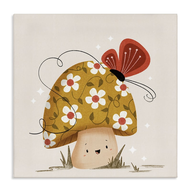 Stupell Happy Mushroom & Butterfly Canvas Wall Art Design By Sarah Hickman - 30 x 30