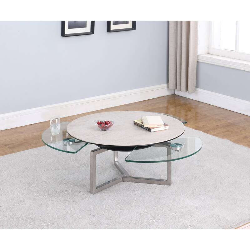 Somette Ceramic Top Cocktail Table with Glass Shelves