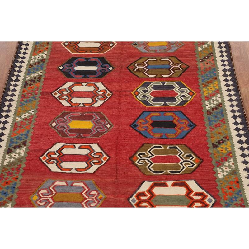Kilim Qashqai Persian Vintage Rug Hand-Woven Reversible Wool Carpet - 4'1"x 6'0"