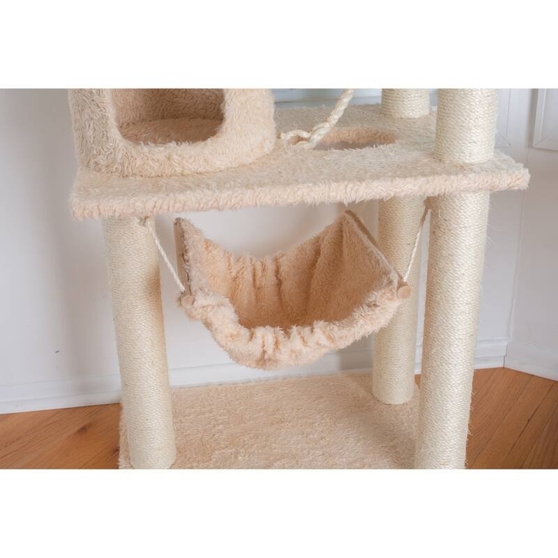 70" Wood Cat Furniture,Ultra thick Faux Covered Cat Condo House, Beige