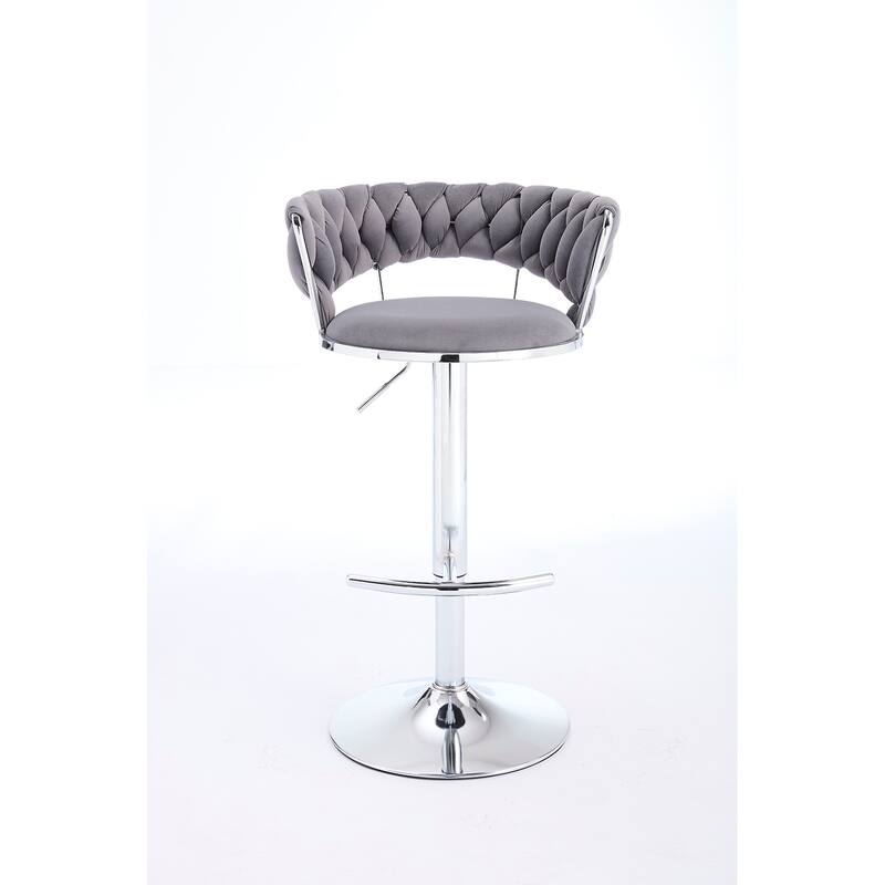 Set of 2 Bar Stools,with Chrome Footrest and Base Swivel Height Adjustable Mechanical Lifting Velvet + Chrome Leg