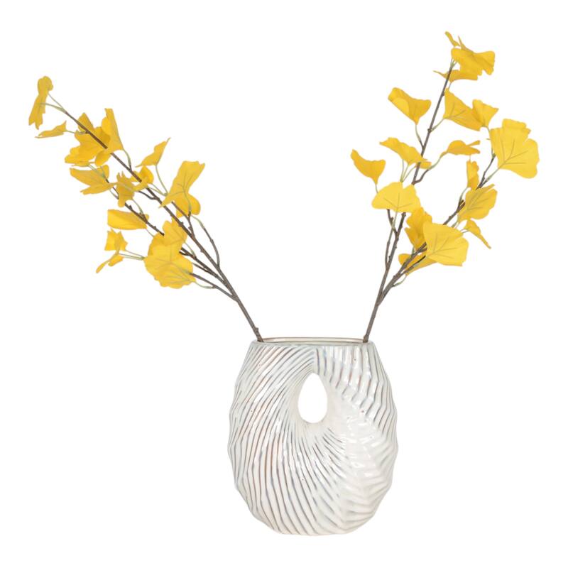 Ceramic Decorative Vase with Coastal Shell and Wavy Textured Design