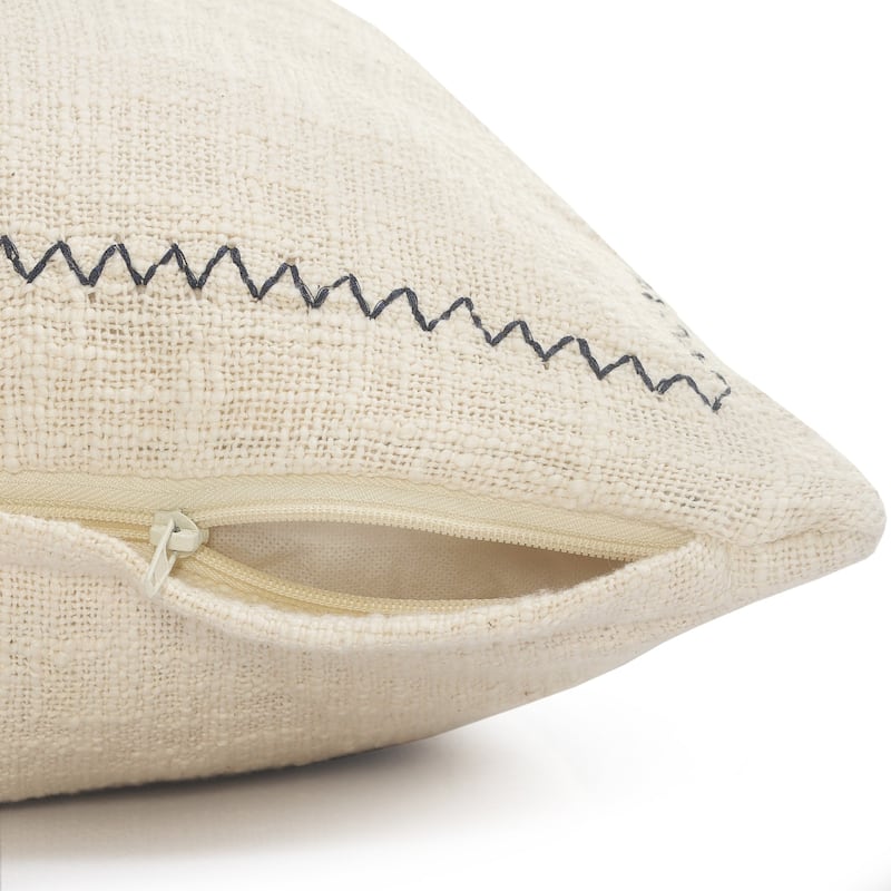 HomeRoots 20" X 20" Off-White And Navy 100% Cotton Abstract Zippered Pillow