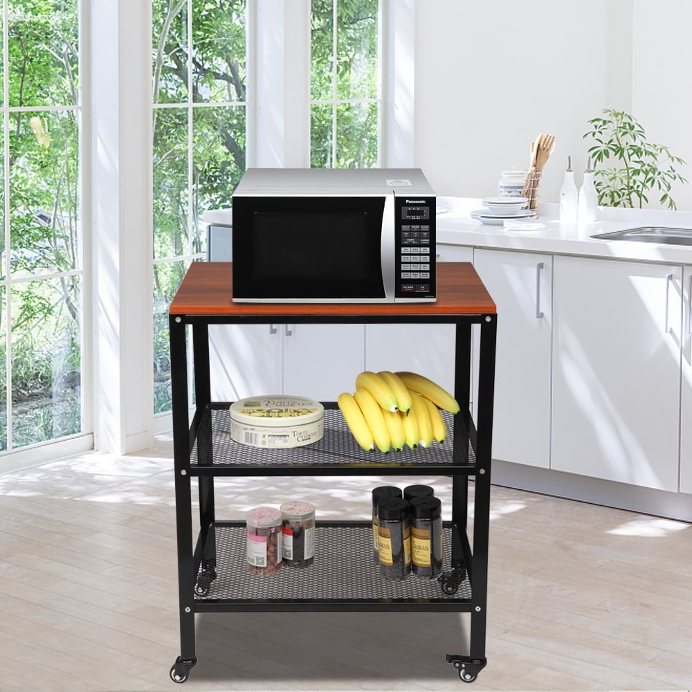 Microwave Carts With Storage Mobile Rolling Mini Pantry Cabinet Appliance Island 