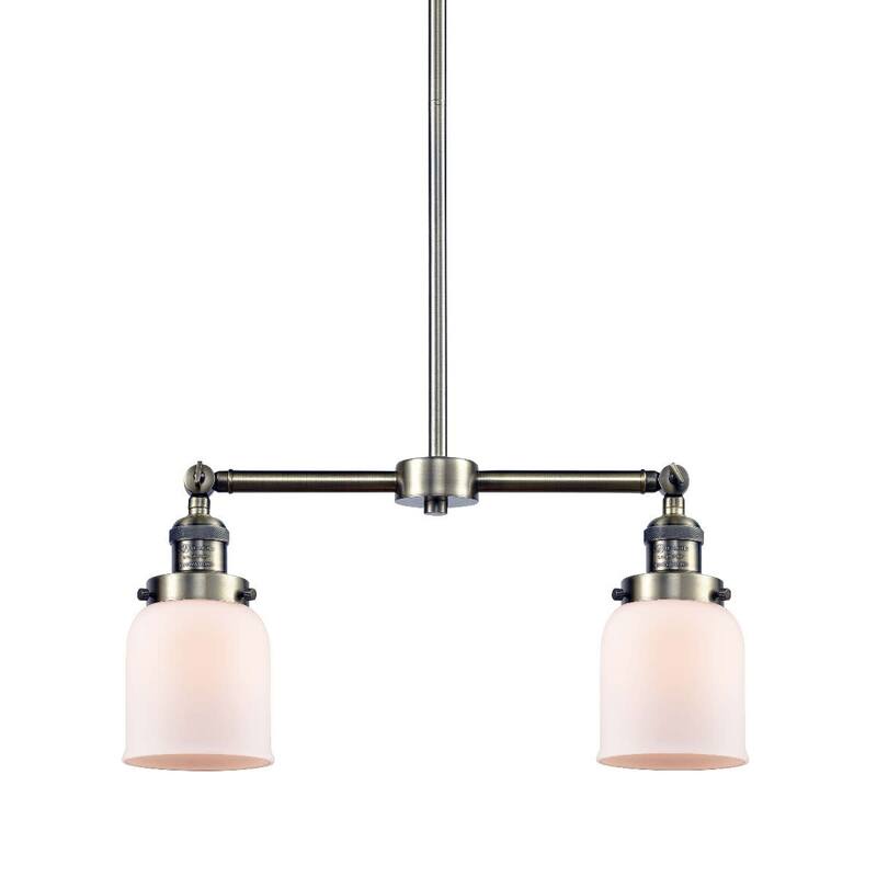 Innovations Lighting Small Bell 2 Light 21" Wide Linear Chandelier - Antique Brass / Matte White Cased