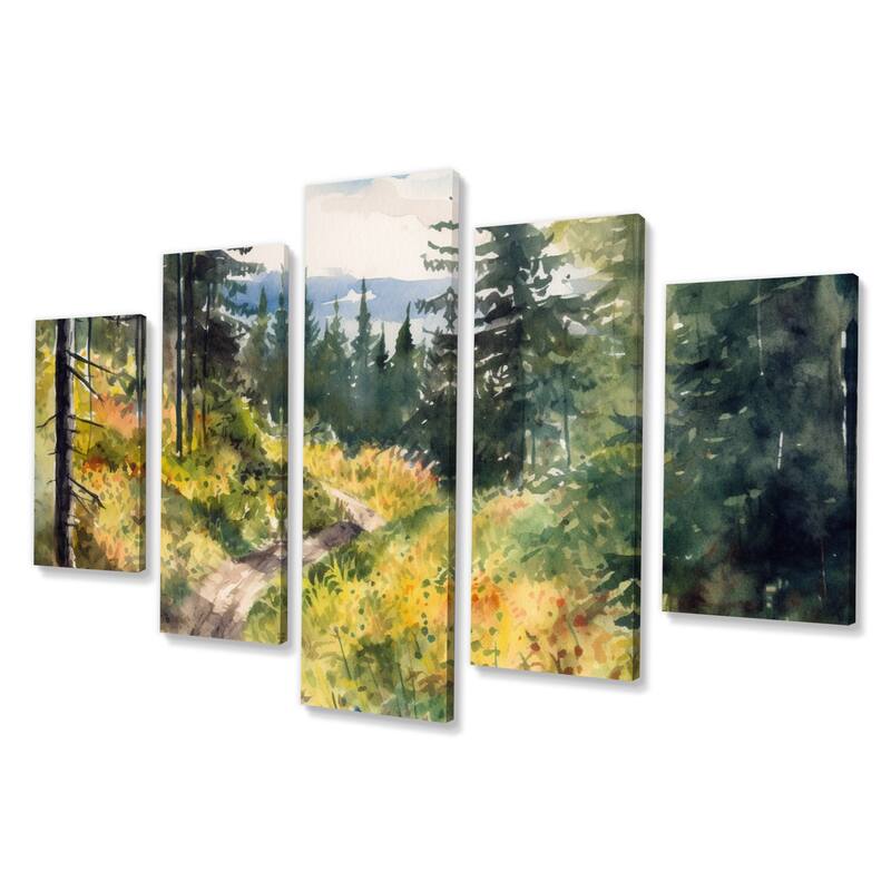 Designart "Little Road In Mountain Landscape VIII" Forest Multipanel Canvas Wall Art set