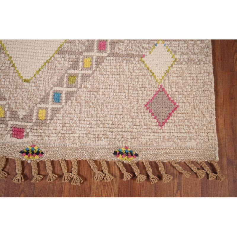Geometric Moroccan Area Rug Hand-Knotted Oriental Wool Carpet - 5'7"x 10'0"