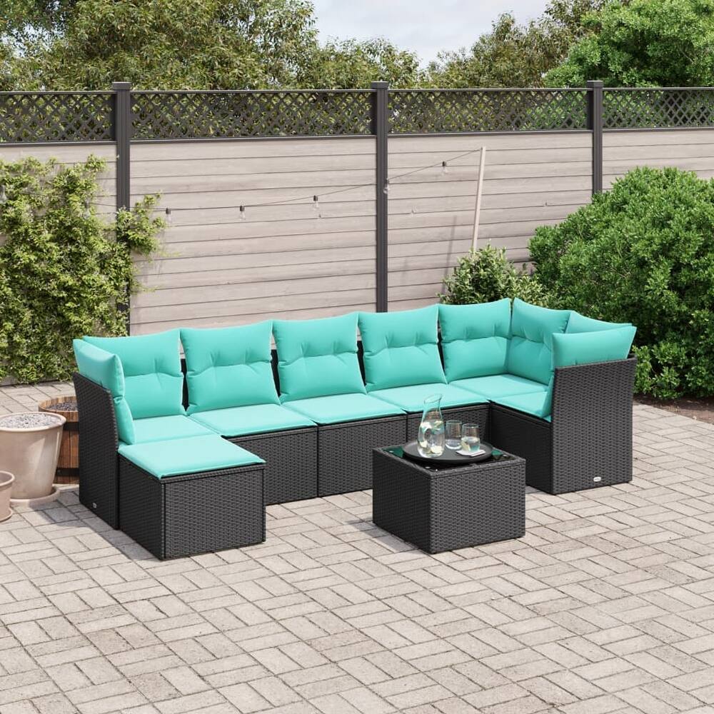 vidaXL Patio Sofa Set with Cushions Outdoor Conversation Furniture Poly Rattan - 24.4" x 24.4" x 27.2"