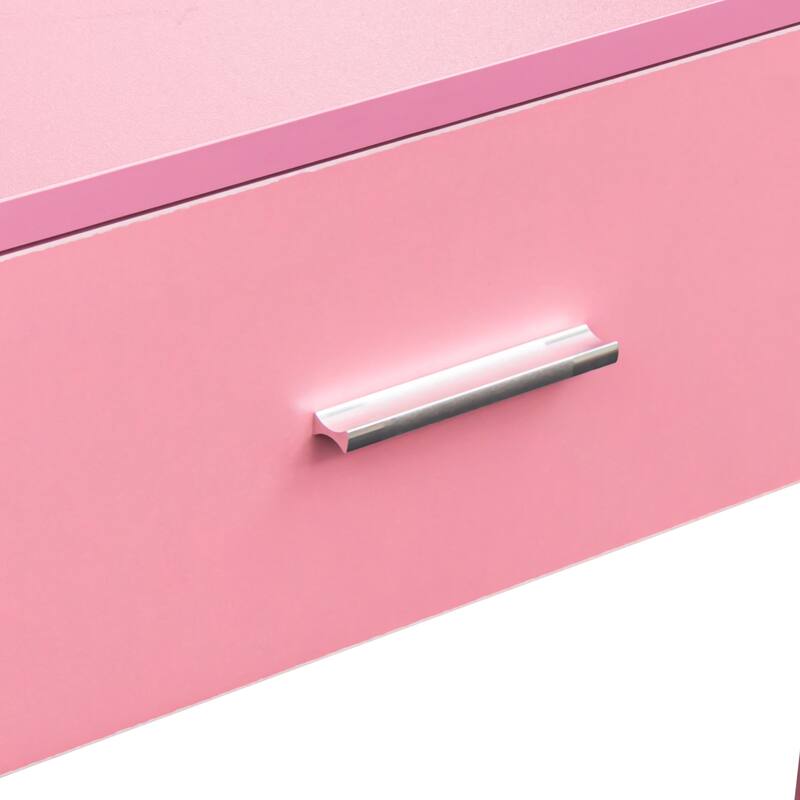 Salon Vanity with Mirror, Barber Beauty Spa Styling Station with Storage, Pink
