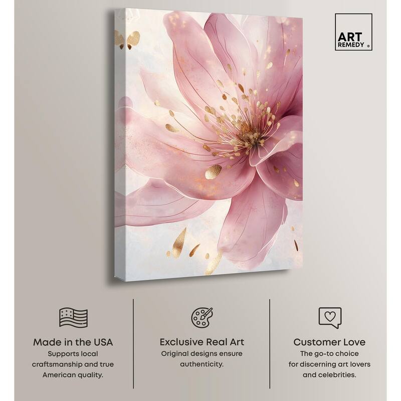 Pink and Gold Bloom Canvas by Art Remedy, Gallery Wrapped