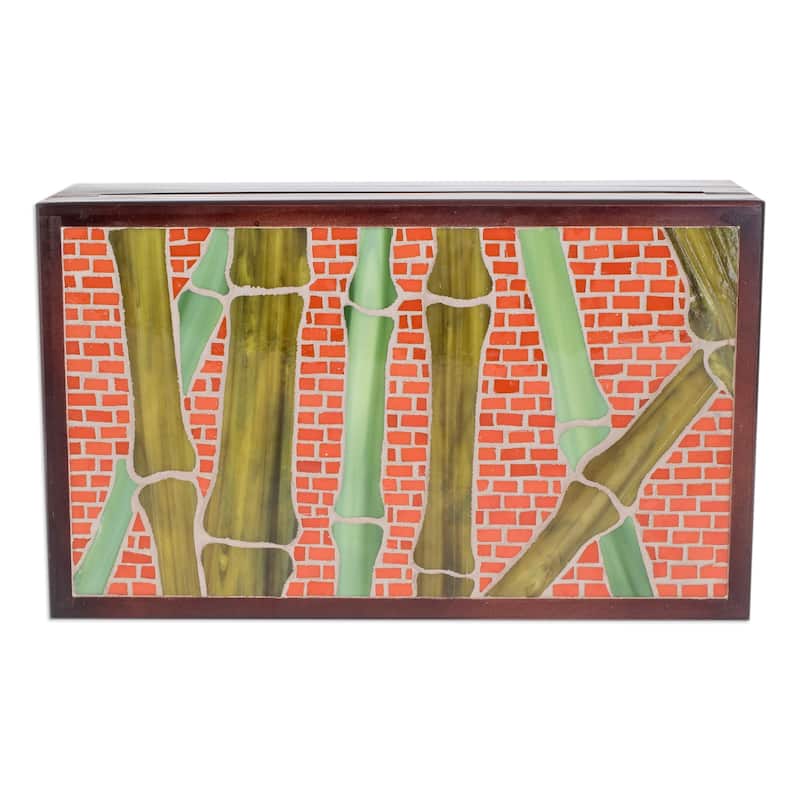 Novica Handmade Sugar Cane Visions Wood Tea Box