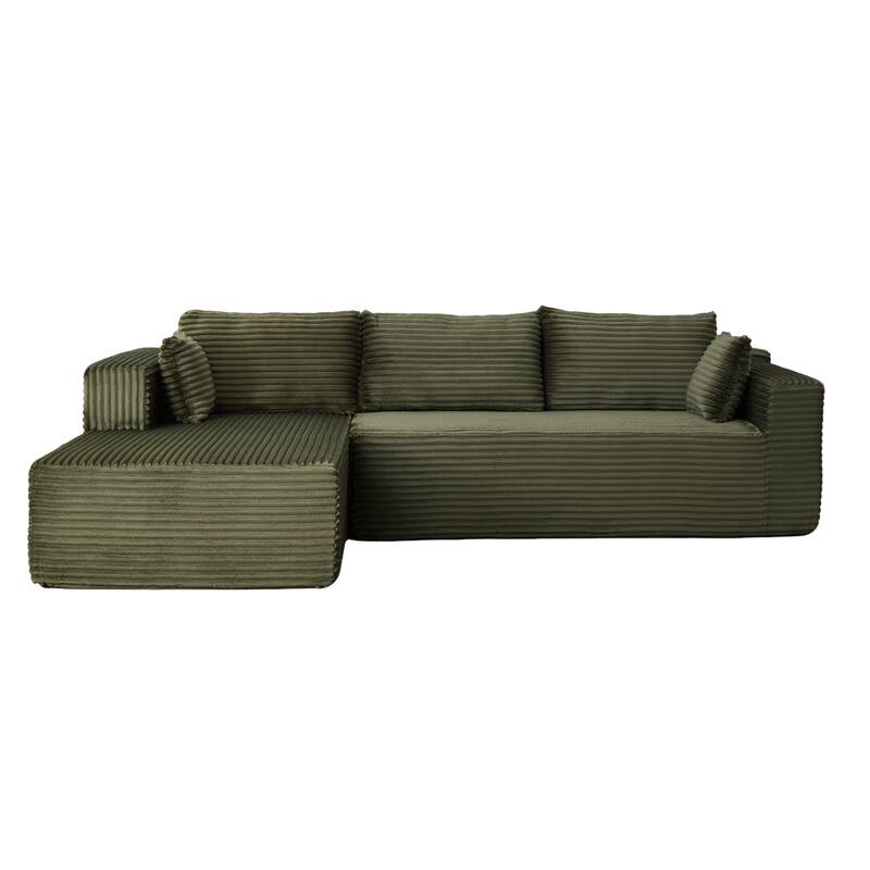 Modular L Shaped Sectional Sofa with Chaise Lounge, Corduroy Upholstered Boneless Sleeper Sofa, Compression Sofa with Deep Seat