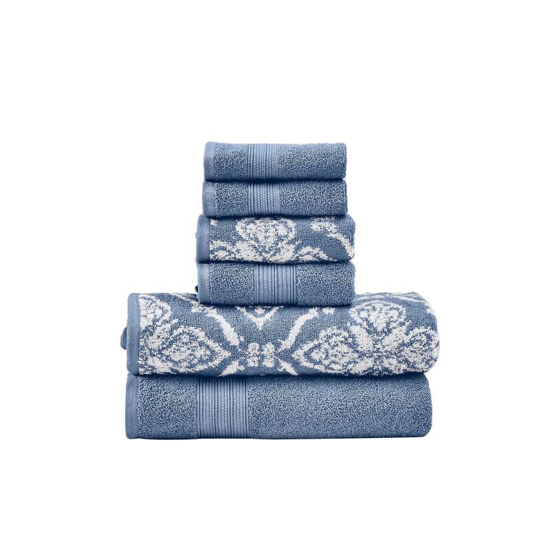 Naja 6pc Cotton Towel Set, Jacquard Pattern, White, Blue By The Urban ...
