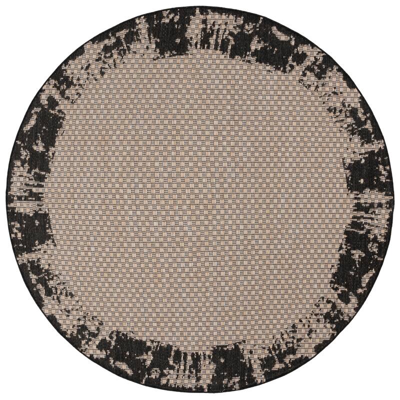 SAFAVIEH Beach House Moeko Transitional Rug - 6'7" Round - Black/Beige