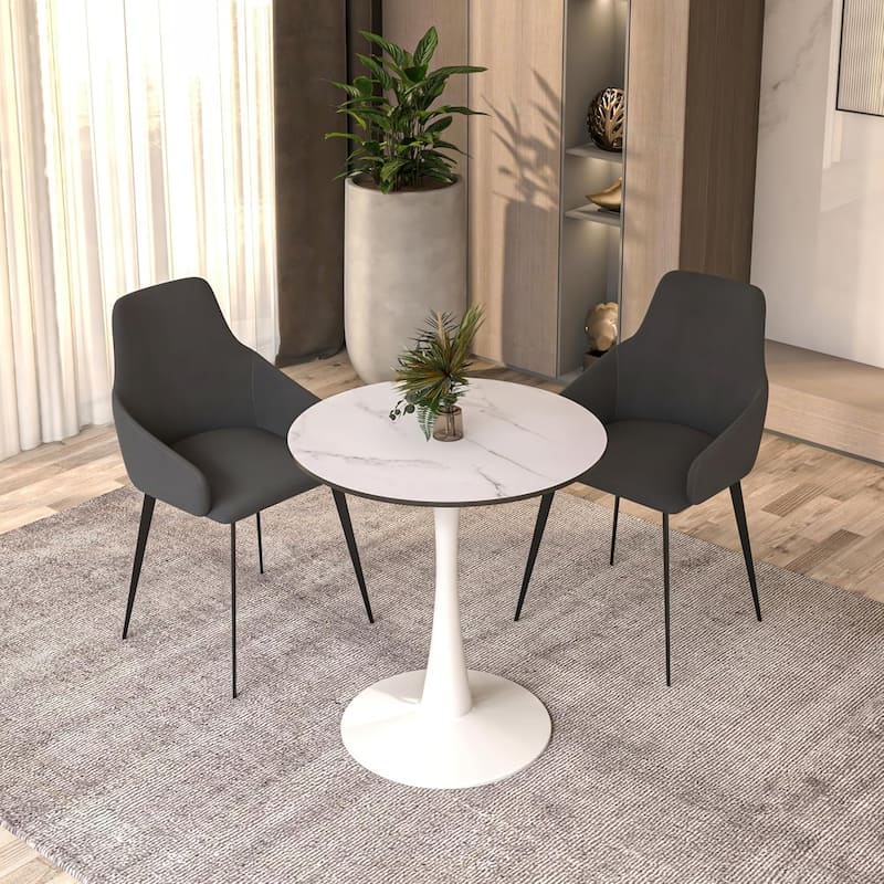 Bristol 24" Round Dining Table, Modern Pedestal Base Kitchen Table - Sintered Stone/MDF Top for Kitchen & Small Spaces
