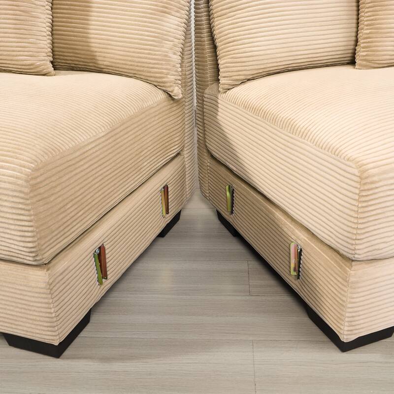 Sectional Couch with 2 Movable Ottomans, 92" Corduroy Couches for Living Room, Upholstered Sofa Couch with Deep Seat for Bedroom