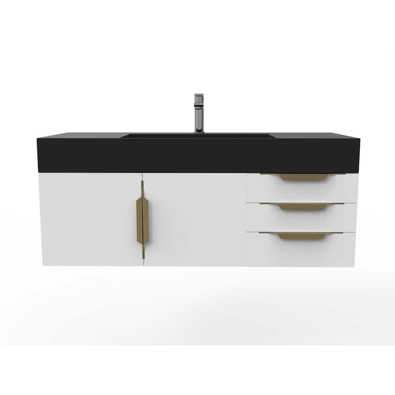 Amazon 48" Wall Mounted Bathroom Vanity Set w/ Black Top - White - Gold Finish