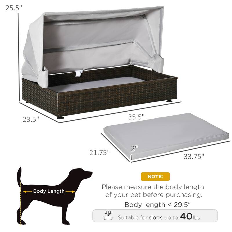 Wicker Dog House Dog Bed with Foldable Canopy and Waterproof Roof Dog Kennel for Indoor or Outdoor