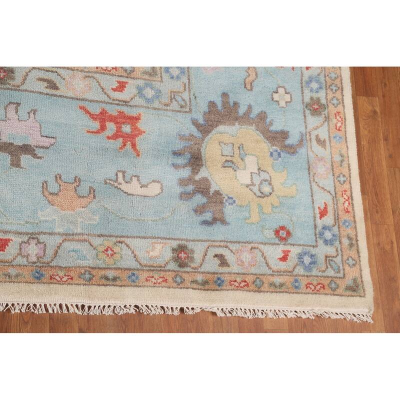 Floral Oushak Oriental Large Area Rug Handmade Beige Wool Carpet - 11'9" x 14'8"