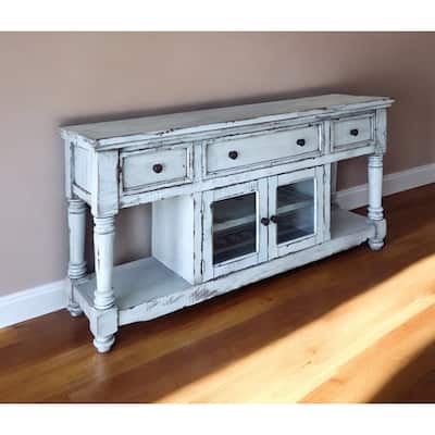 HomeRoots 70" Blue Solid Wood Open shelving Distressed TV Stand - 70' X '34.75' X '19