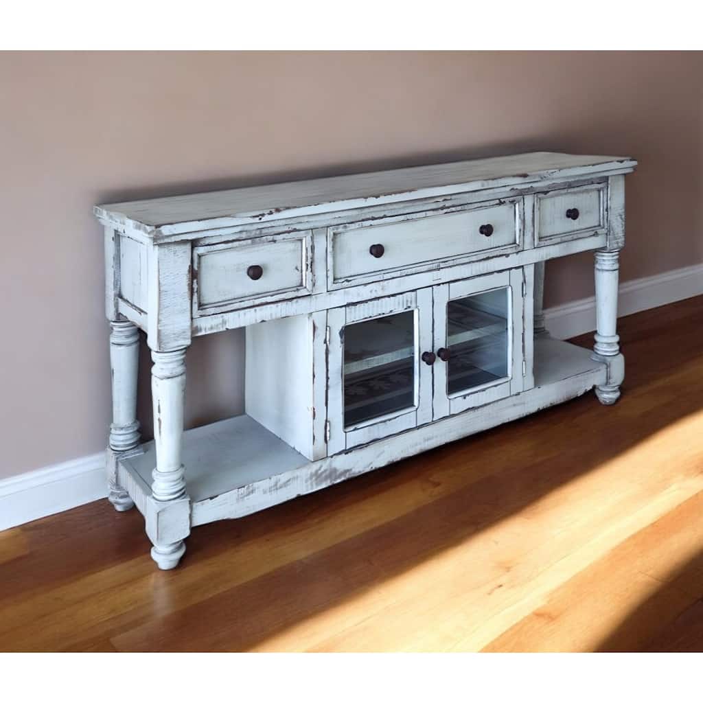 HomeRoots 70" Blue Solid Wood Open shelving Distressed TV Stand - 70' X '34.75' X '19