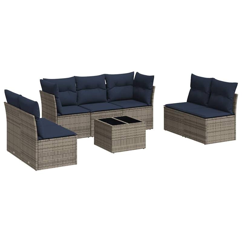 vidaXL 7/8 Piece Patio Sofa Set with Cushions Black/Brown/Gray Poly Rattan - 24.4 x 24.4 x 27.2