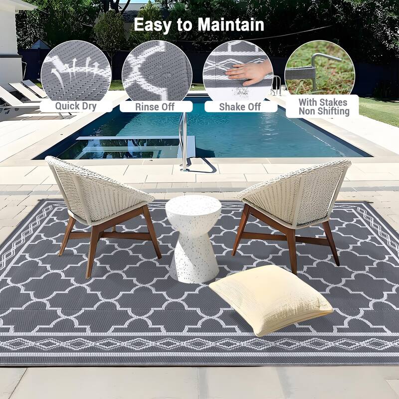 Outdoor Rug Waterproof Reversible Rug Outside Plastic Carpet, Stain & UV Resistant Portable RV Rug