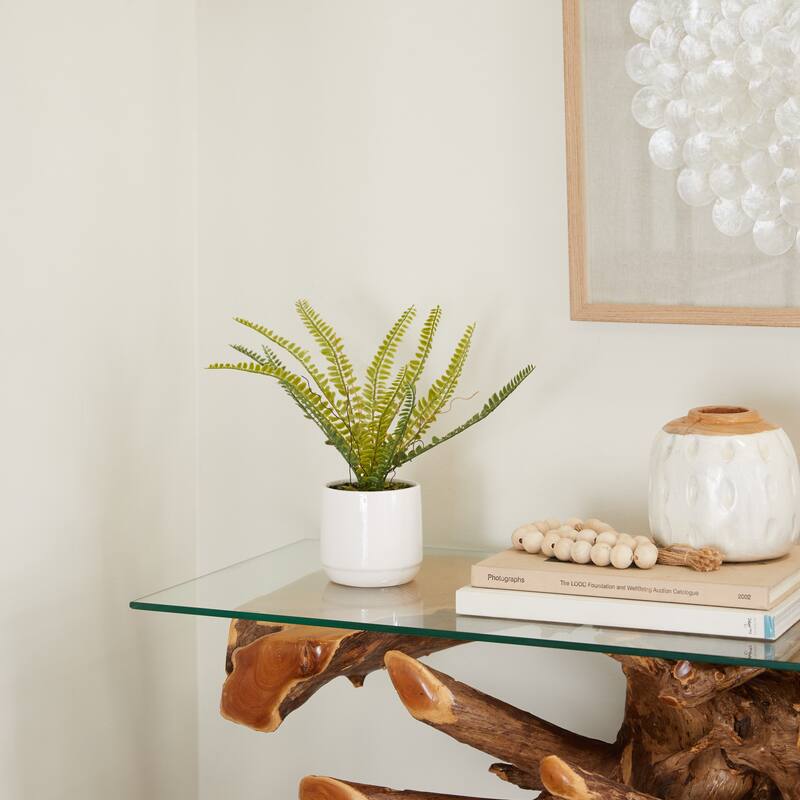Faux Foliage Fern Artificial Plant with Realistic Leaves and White Ceramic Pot - Green - Roche River Decor - 10"W x 15"L x 12"H