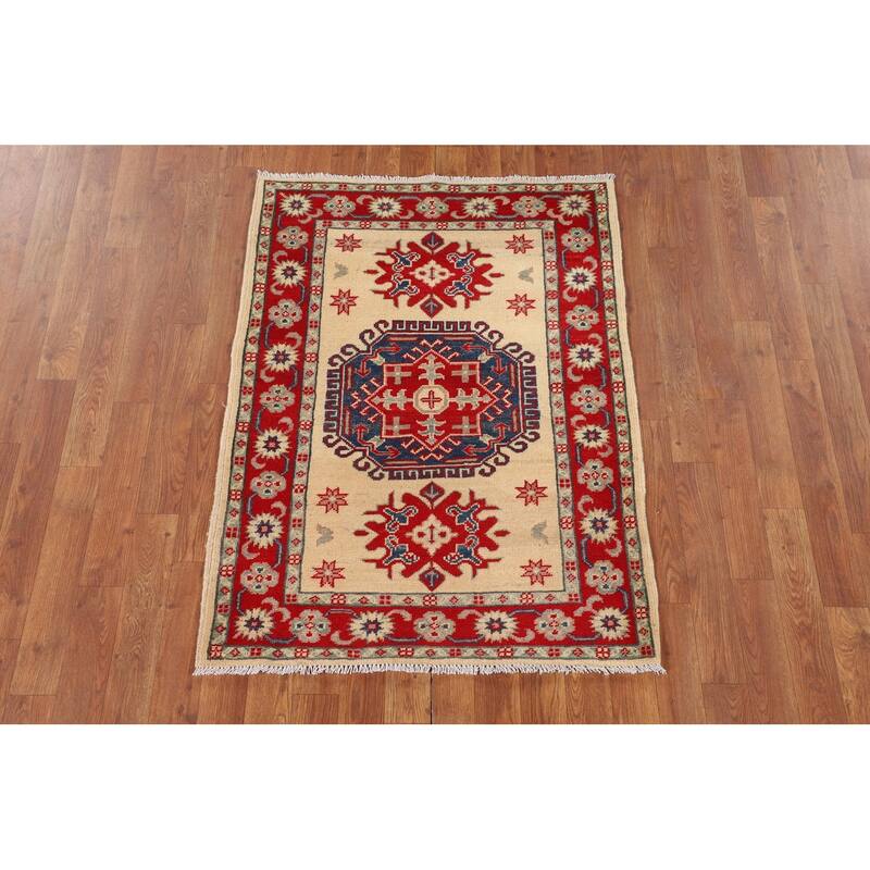 Kazak Foyer Rug Hand-Knotted Traditional Beige Wool Carpet - 2'10" x 3'10"