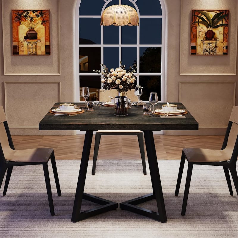 Small Dining Table for 4, 31.5 Inches Industrial Dinner Table with Metal Base