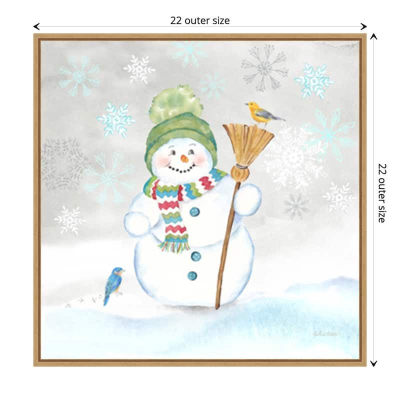Let it Snow Blue Snowman IV by Cynthia Coulter Canvas Art Framed - 22 x 22 in