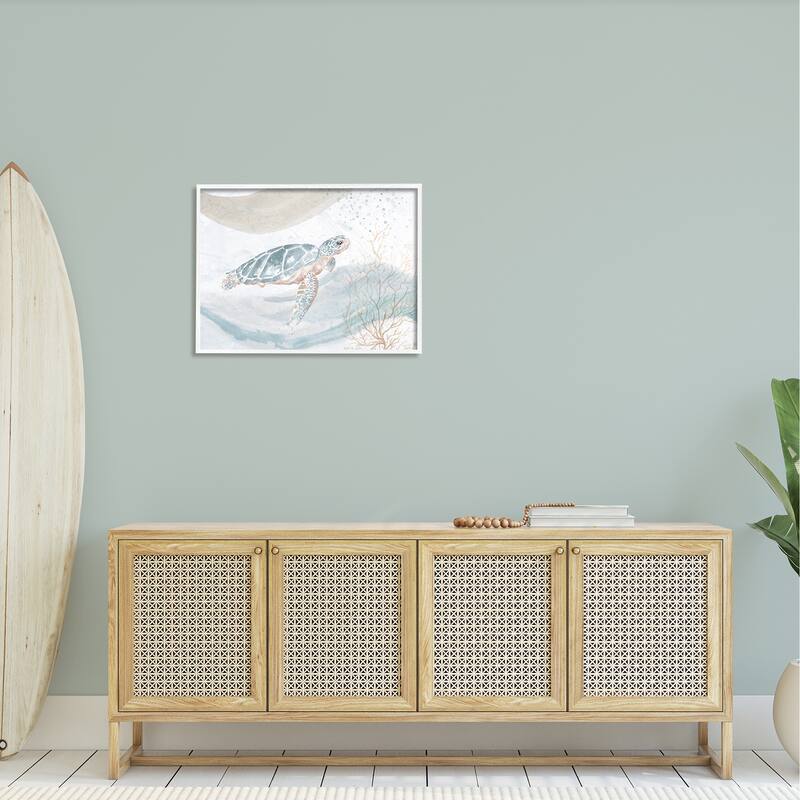 Stupell Drifting Sea Turtle Serene Ocean Wave Atmosphere Framed Wall Art, Design by Patricia Pinto
