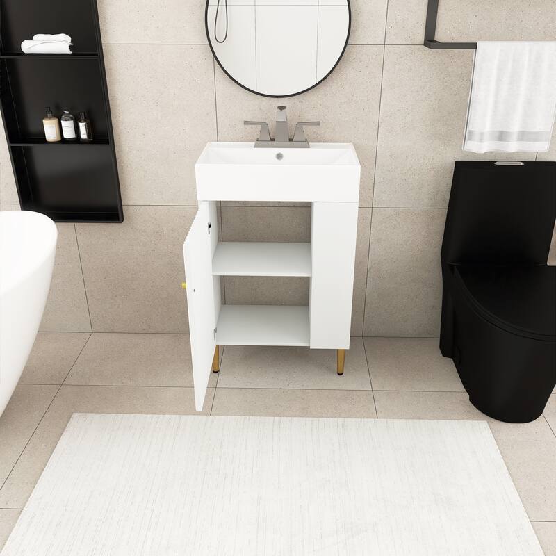 21.6 in. Freestanding Bath Vanity in White with White Ceramic Top